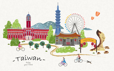 Hand drawn taiwan travel poster