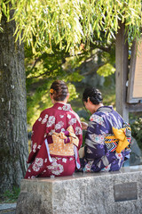 京都　女性　着物　会話　散歩　Kyoto Women Talking Kimono