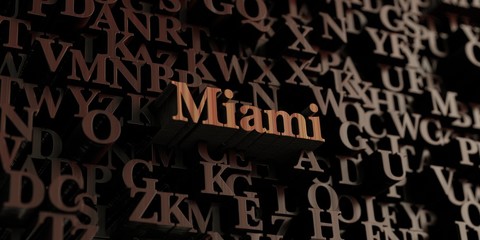 Miami - Wooden 3D rendered letters/message.  Can be used for an online banner ad or a print postcard.