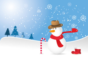 vector greeting card with snowman christmas snowfall