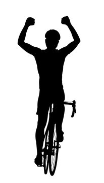 Silhouette of a cyclist on a road bike isolated on white background.