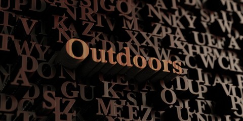 Outdoors - Wooden 3D rendered letters/message.  Can be used for an online banner ad or a print postcard.