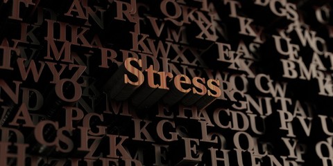 Stress - Wooden 3D rendered letters/message.  Can be used for an online banner ad or a print postcard.