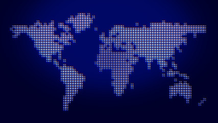 Pixel world map, dotted blue world map