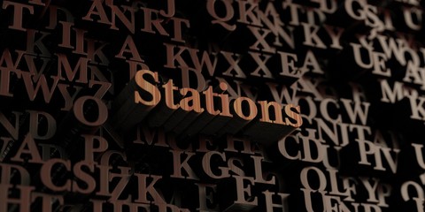 Stations - Wooden 3D rendered letters/message.  Can be used for an online banner ad or a print postcard.
