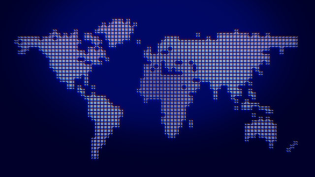 Pixel world map, dotted blue world map