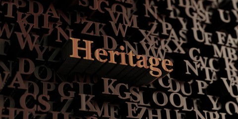 Heritage - Wooden 3D rendered letters/message.  Can be used for an online banner ad or a print postcard.
