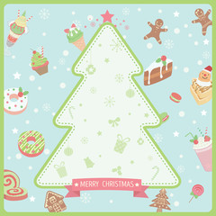 Christmas tree decoration with dessert ornaments on background for merry christmas party.Illustration vector pastel colors.