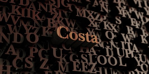 Costa - Wooden 3D rendered letters/message.  Can be used for an online banner ad or a print postcard.