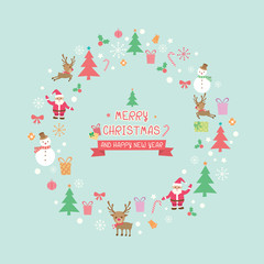 Merry christmas and happy new year ornaments decoration into wreath.Illustration vector.