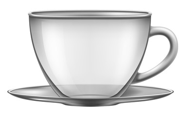 Empty glass cup with a plate. Vector illustration.