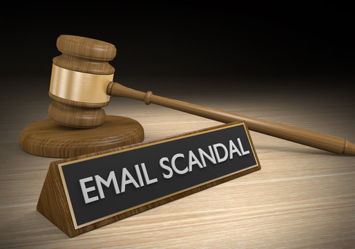 Court law concept for email scandals and leaked files, 3D rendering