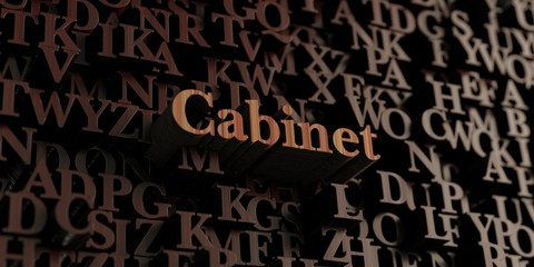 Cabinet - Wooden 3D rendered letters/message.  Can be used for an online banner ad or a print postcard.