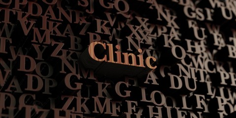Clinic - Wooden 3D rendered letters/message.  Can be used for an online banner ad or a print postcard.