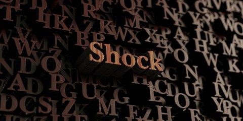 Shock - Wooden 3D rendered letters/message.  Can be used for an online banner ad or a print postcard.