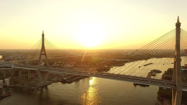 aerial view of bhumibol 2 bridge important modern landmark over