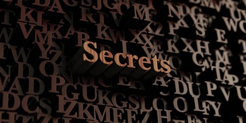 Secrets - Wooden 3D rendered letters/message.  Can be used for an online banner ad or a print postcard.