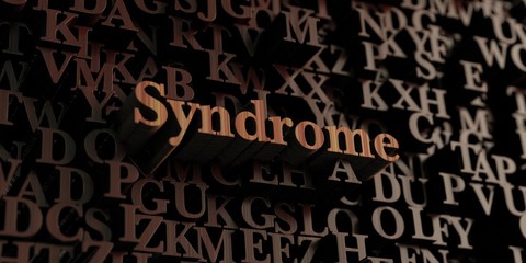 Syndrome - Wooden 3D rendered letters/message.  Can be used for an online banner ad or a print postcard.