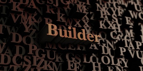 Builder - Wooden 3D rendered letters/message.  Can be used for an online banner ad or a print postcard.