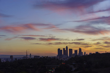 Naklejka premium Beautiful Los Angeles downtown sunset view