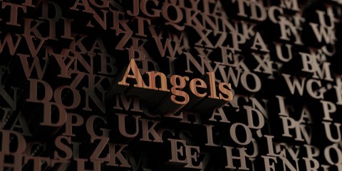 Angels - Wooden 3D rendered letters/message.  Can be used for an online banner ad or a print postcard.