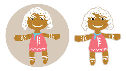 Funny sand girl in red dress ginger cookies on Christmas Day, in Flat style