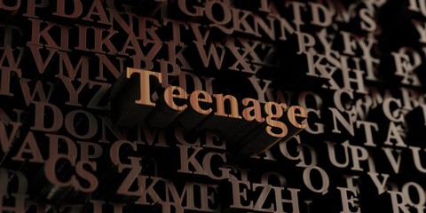 Teenage - Wooden 3D rendered letters/message.  Can be used for an online banner ad or a print postcard.