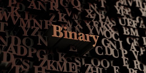 Binary - Wooden 3D rendered letters/message.  Can be used for an online banner ad or a print postcard.