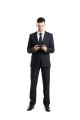 Young and confident businessman on white