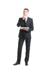 Young and confident businessman on white