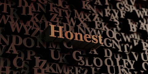 Honest - Wooden 3D rendered letters/message.  Can be used for an online banner ad or a print postcard.