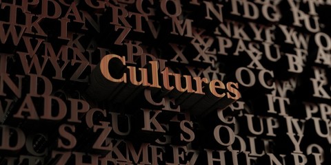 Cultures - Wooden 3D rendered letters/message.  Can be used for an online banner ad or a print postcard.