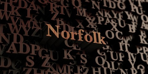 Norfolk - Wooden 3D rendered letters/message.  Can be used for an online banner ad or a print postcard.