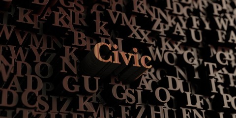 Civic - Wooden 3D rendered letters/message.  Can be used for an online banner ad or a print postcard.