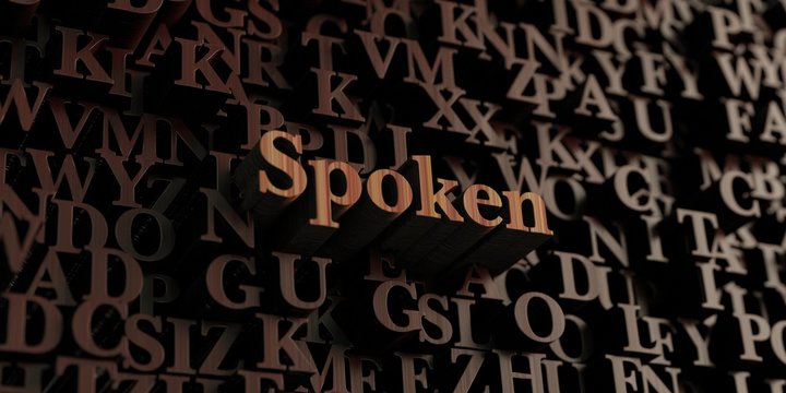 Spoken - Wooden 3D rendered letters/message.  Can be used for an online banner ad or a print postcard.