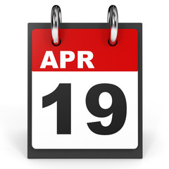 Fototapeta premium April 19. Calendar on white background.