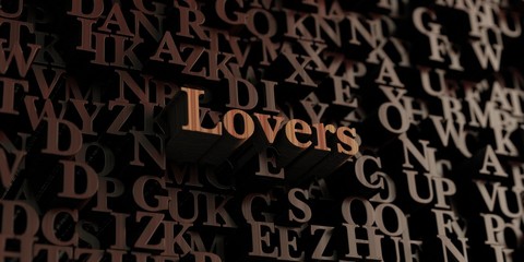 Lovers - Wooden 3D rendered letters/message.  Can be used for an online banner ad or a print postcard.