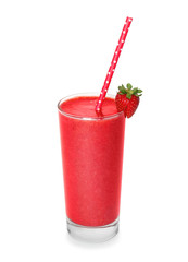 Strawberry smoothie on white background