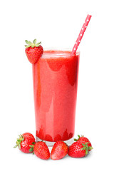 Strawberry smoothie on white background