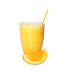 Orange smoothie on white background