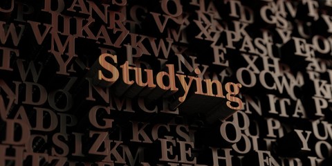 Studying - Wooden 3D rendered letters/message.  Can be used for an online banner ad or a print postcard.