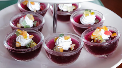 sweet dessert  jelly and cream on tray
