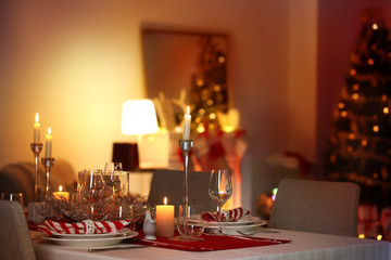 Beautiful table setting for Christmas dinner