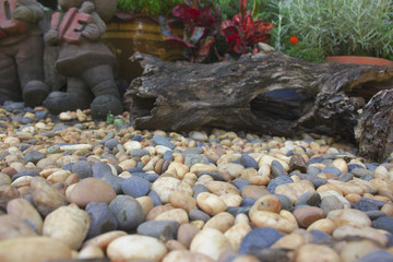 Stone rocks gravel and plants in garden