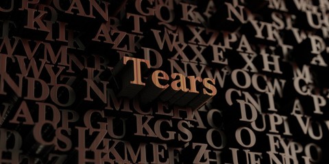 Tears - Wooden 3D rendered letters/message.  Can be used for an online banner ad or a print postcard.