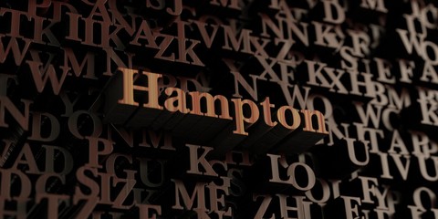 Hampton - Wooden 3D rendered letters/message.  Can be used for an online banner ad or a print postcard.