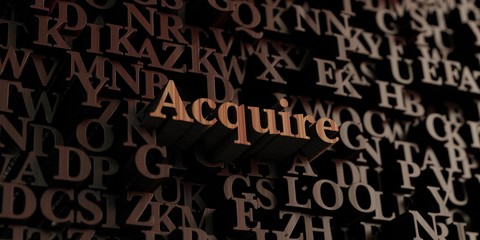 Acquire - Wooden 3D rendered letters/message.  Can be used for an online banner ad or a print postcard.