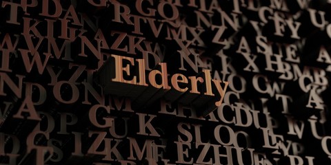 Elderly - Wooden 3D rendered letters/message.  Can be used for an online banner ad or a print postcard.
