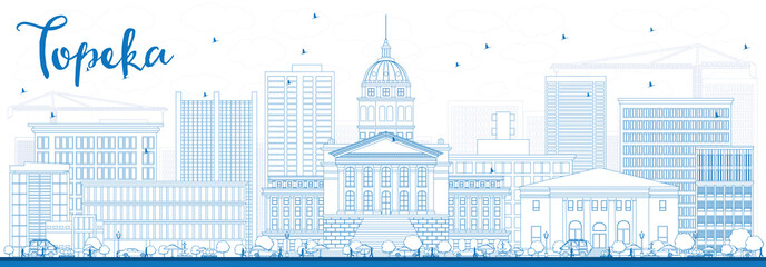 Fototapeta premium Outline Topeka Skyline with Blue Buildings.