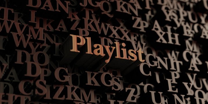 Playlist - Wooden 3D rendered letters/message.  Can be used for an online banner ad or a print postcard.